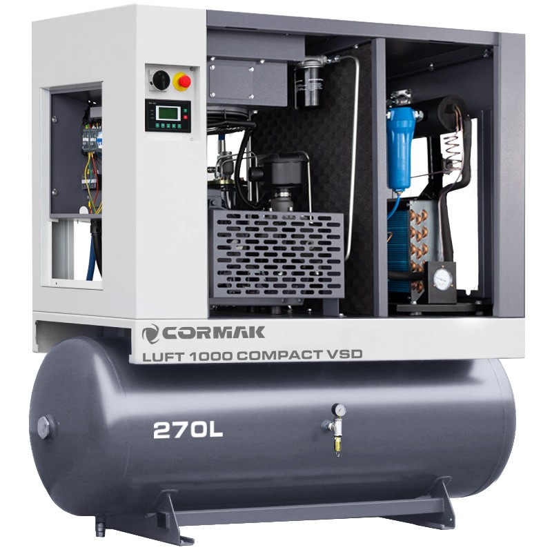 Compressore a vite con essiccatore, inverter e serbatoio 270L CORMAK LUFT 1000 VSD COMPACT 950L/min 7.5kW