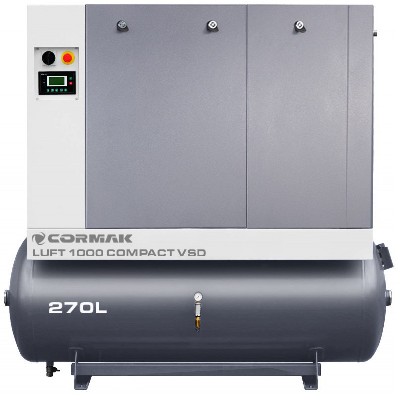 Compressore a vite con essiccatore, inverter e serbatoio 270L CORMAK LUFT 1000 VSD COMPACT 950L/min 7.5kW