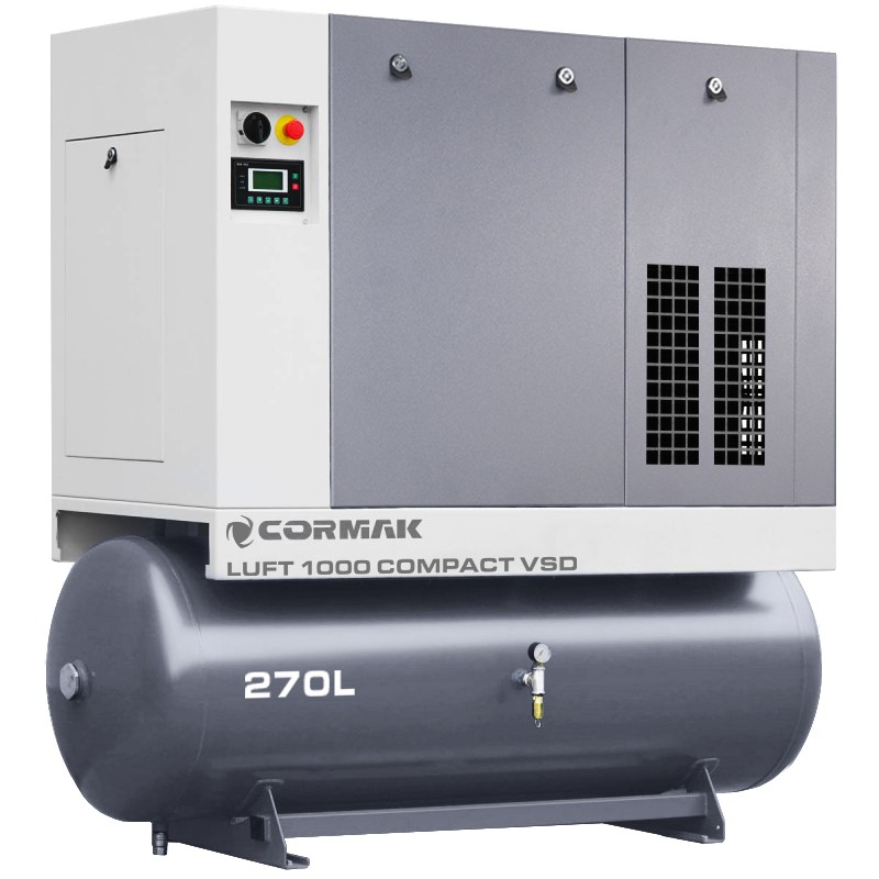 Compressore a vite con essiccatore, inverter e serbatoio 270L CORMAK LUFT 1000 VSD COMPACT 950L/min 7.5kW