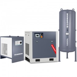 Compressore a vite con inverter, essiccatore IZBERG N20S e serbatoio verticale 1000L CORMAK LUFT 1500 1580L/min 11kW
