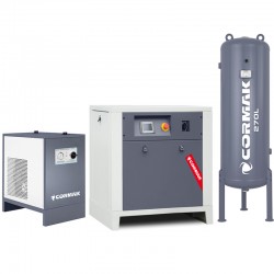 Compressore a vite con inverter, essiccatore IZBERG N10S e serbatoio verticale 270L CORMAK LUFT 1000 950L/min 7.5kW