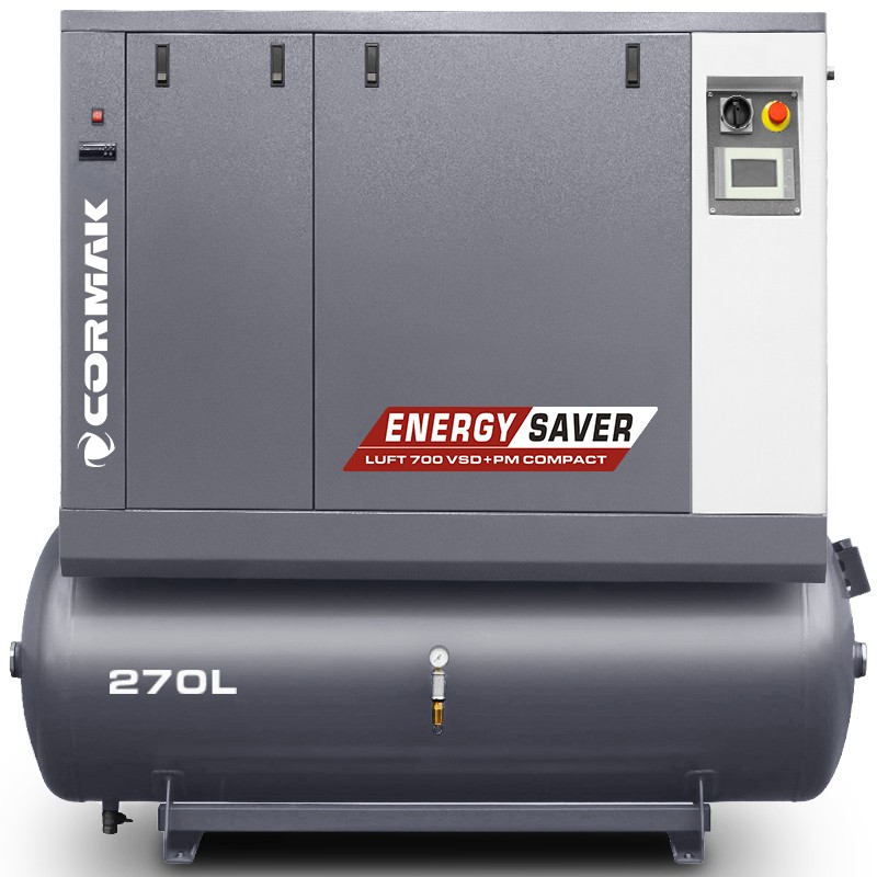 Compressore a vite con essiccatore e serbatoio 270L CORMAK LUFT 700 VSD+PM COMPACT 650L/min 5.5kW
