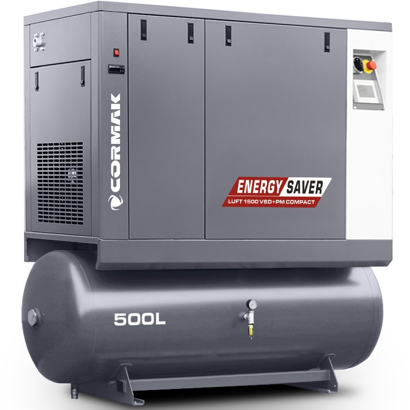 Compressore a vite con essiccatore e serbatoio 500L CORMAK LUFT 1500 VSD+PM COMPACT 1580L/min 11kW