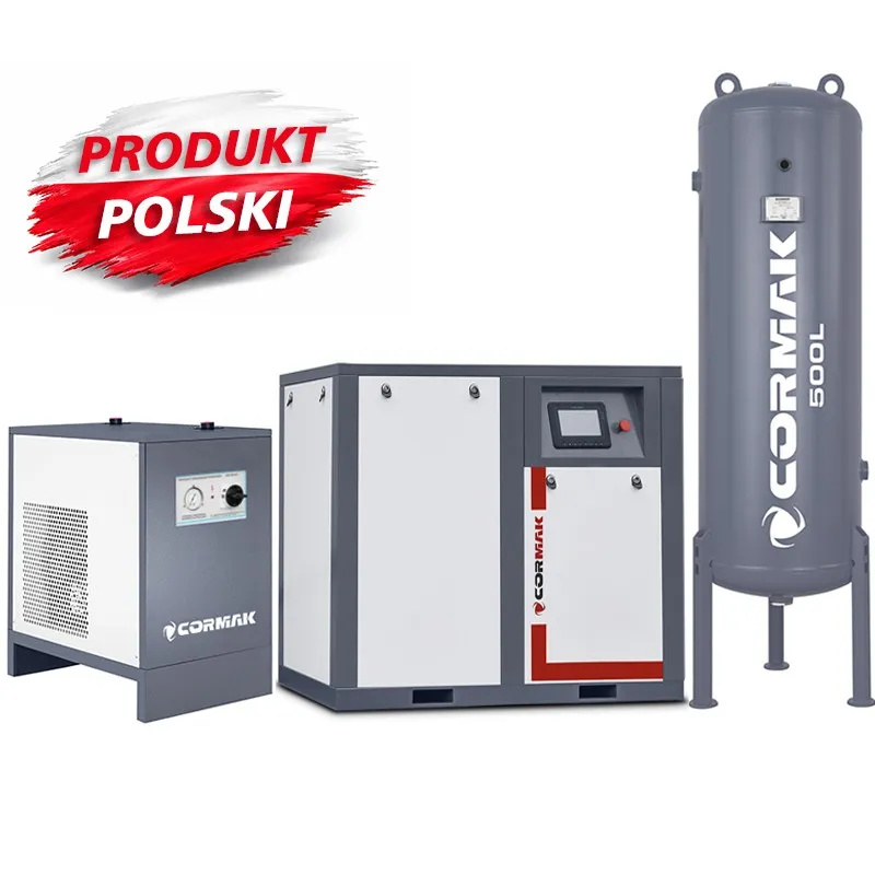 Compressore a vite con inverter, essiccatore IZBERG N50S e serbatoio verticale 500L CORMAK THEOR 50 7000L/min 37kW