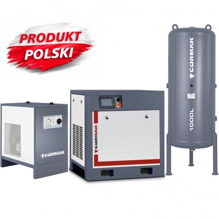 Compressore a vite con inverter, essiccatore IZBERG N30S e serbatoio verticale 1000L CORMAK THEOR 30 3200L/min 22kW