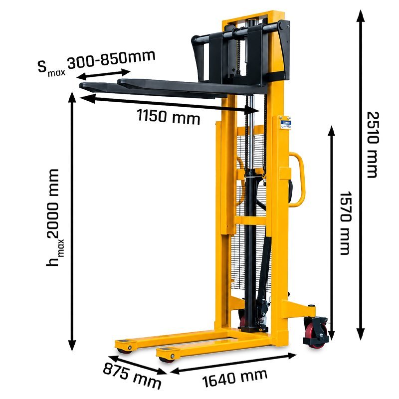 Impilatore manuale a montante per pallet CORMAK WRHS 1020 (portata 1.000kg, sollevamento 2.000mm)  | Produttore CORMAK
