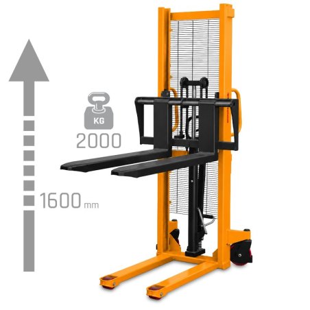 Sollevatore manuale carrello 1600 mm WRHS 2016 2000 kg con forche regolabili