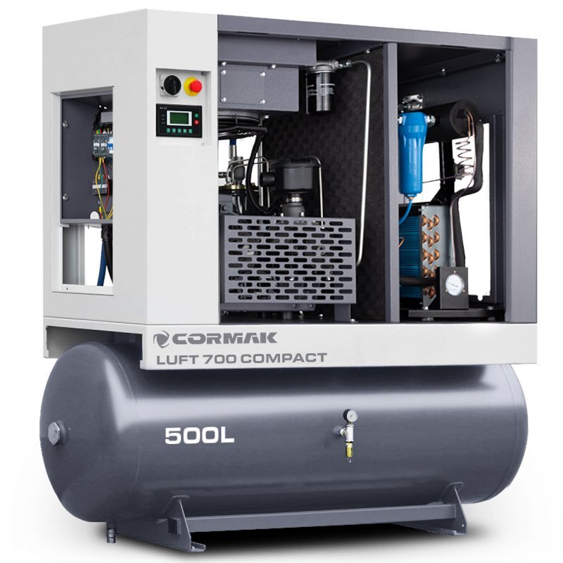 Compressore a vite con essiccatore e serbatoio 500L CORMAK LUFT 700 COMPACT 650L/min 5.5kW