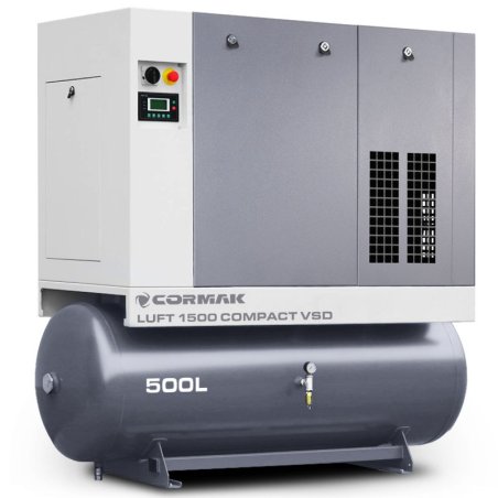 Compressore a vite con essiccatore, inverter e serbatoio 500L CORMAK LUFT 1500 COMPACT 1580L/min 11kW