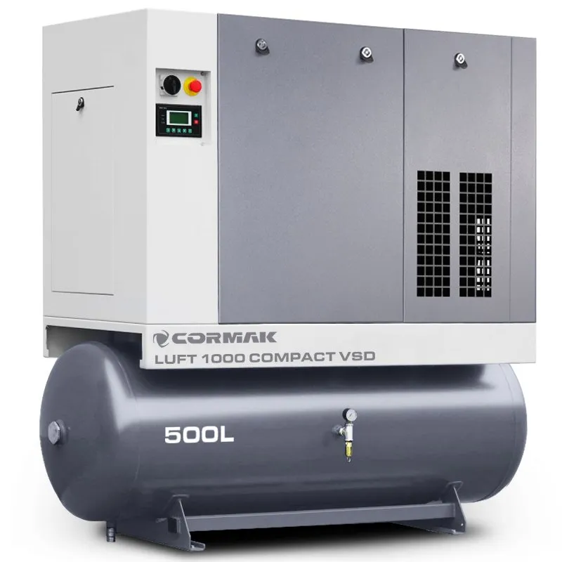 Compressore a vite con essiccatore, inverter e serbatoio 500L CORMAK LUFT 1000 VSD COMPACT 950L/min 7.5kW