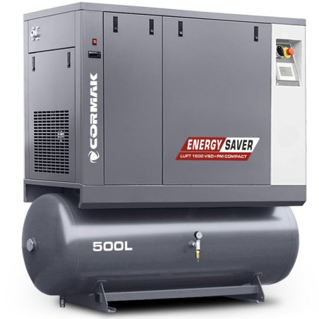 Compressore a vite con essiccatore e serbatoio 500L CORMAK LUFT 1500 VSD+PM COMPACT 1580L/min 11kW