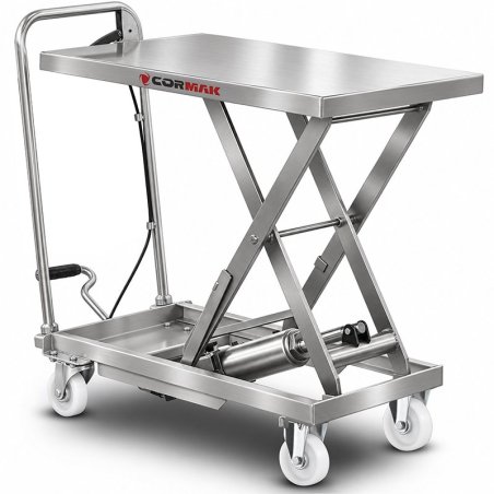Carrello a piattaforma a pantografo in acciaio inox CORMAK TA1507 (portata 150kg, sollevamento 720mm) | Produttore CORMAK